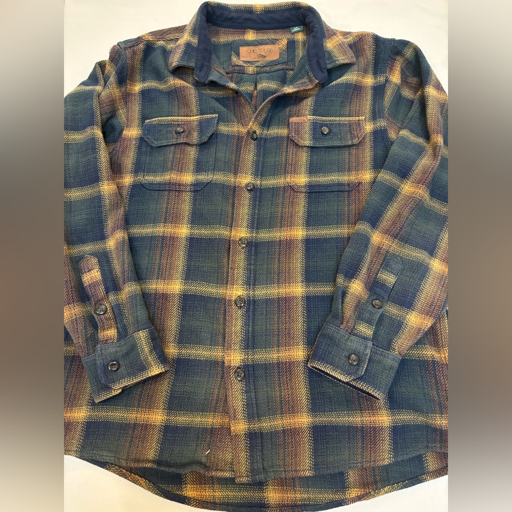 Orvis Flannel Plaid Shirt Jacket Heavy Weight Cotton size L Outdoor Rugged